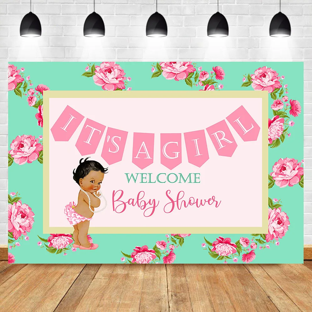 NeoBack It's A Girl Baby Shower Backdrop розовый фон для фотосъемки на день рождения с цветочным