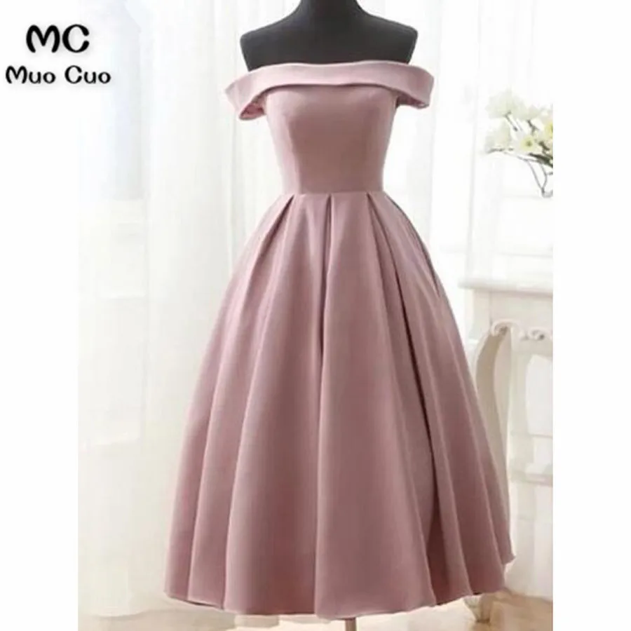 2018 Dark Pink Off Shoulder Evening Party Dress Tea Length Short Sleeves Satin Wedding Party Dress Woman Formal evening Dresses
2018 Dark Pink Off Shoulder Evening Party Dress Tea Length Short Sleeves Satin Wedding Party Dress Woman Formal evening Dresses