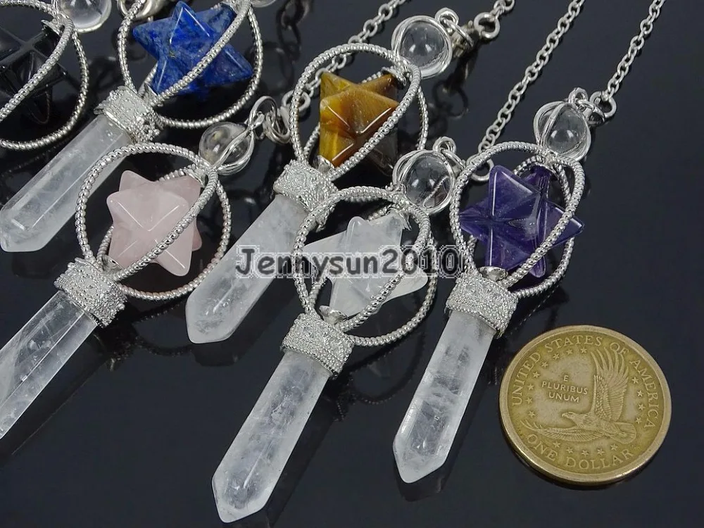 Natural Gems Stones Merkaba Pendulum Healing Crystal Pointed Reiki Chakra Pendant Silver Plated Jewelry Design 10Pcs/Pack
Natural Gems Stones Merkaba Pendulum Healing Crystal Pointed Reiki Chakra Pendant Silver Plated Jewelry Design 10Pcs/Pack