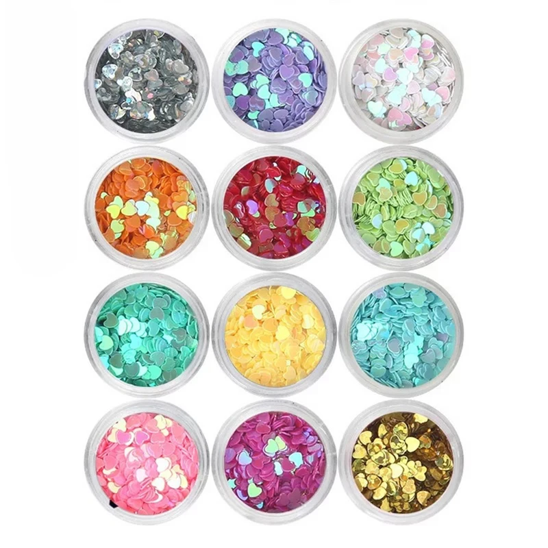 12 Colors/Set Heart Glitter Slices Filler For Nails Art Tips/Balls Slime For Kids Lizun DIY Accessories Supplies Decoration 
12 Colors/Set Heart Glitter Slices Filler For Nails Art Tips/Balls Slime For Kids Lizun DIY Accessories Supplies Decoration