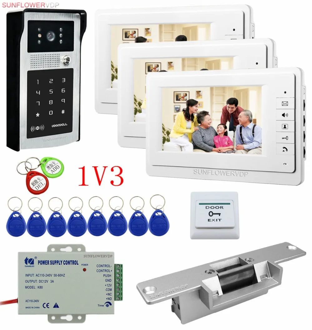 Видеодомофон Sunflowervdp с Rfid-паролем разблокировка входной двери 3 квартиры домофон