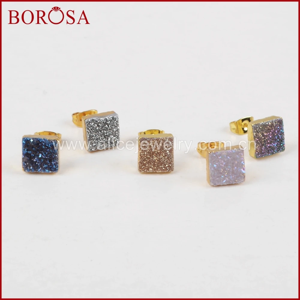 BOROSA Square Crystal Earrings,8mm Gold Color Natural Drusy Crystal Titanium Rainbow Druzy Stud Earrings for Women G1279
BOROSA Square Crystal Earrings,8mm Gold Color Natural Drusy Crystal Titanium Rainbow Druzy Stud Earrings for Women G1279
