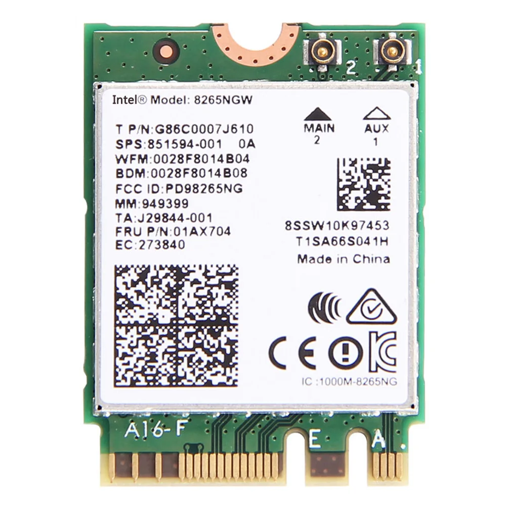 FOR 8265 wifi Wireless card AC 8265 AC 8265NGW NGFF Dual Band Network card 867Mbps WiFi Bluetooth4.2 2.4G/5G 802.11ac Card
FOR 8265 wifi Wireless card AC 8265 AC 8265NGW NGFF Dual Band Network card 867Mbps WiFi Bluetooth4.2 2.4G/5G 802.11ac Card