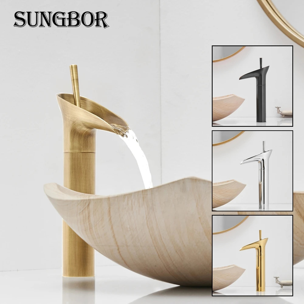 Wine Glass Style Single Lever waterfall Bathroom Basin Faucet Brass Antique Hot and Cold bathroom Sink Mixer Taps AL-7129F
Wine Glass Style Single Lever waterfall Bathroom Basin Faucet Brass Antique Hot and Cold bathroom Sink Mixer Taps AL-7129F
