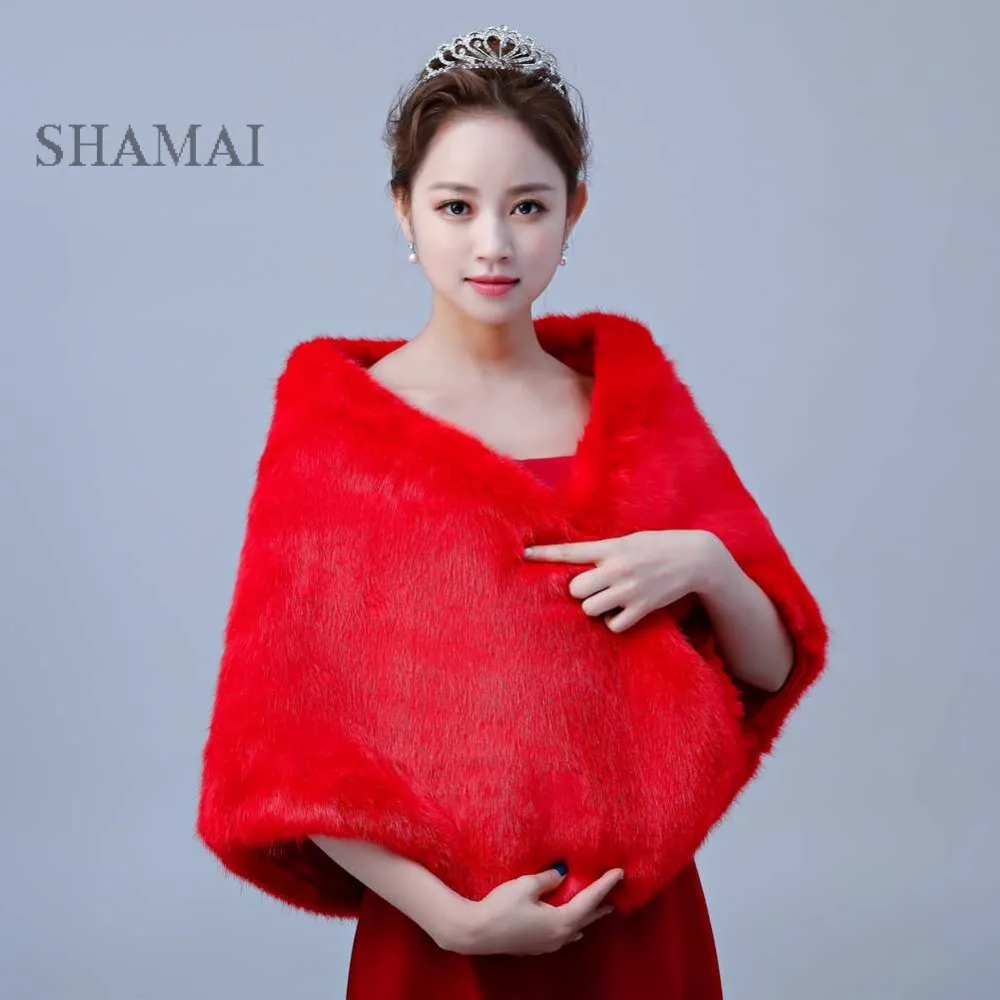SHAMAI Red Faux Fur Winter Bridal Wraps Warm Fur Boleros Bridal Cape Evening Coat Wedding Jacket bridesmaids wrap free shipping
SHAMAI Red Faux Fur Winter Bridal Wraps Warm Fur Boleros Bridal Cape Evening Coat Wedding Jacket bridesmaids wrap free shipping