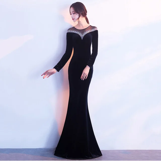 Corstory Elegant Black Velevt Transparent Shoulder Full Sleeve Party Dress Sexy Long Mermaid Vestidos
Corstory Elegant Black Velevt Transparent Shoulder Full Sleeve Party Dress Sexy Long Mermaid Vestidos