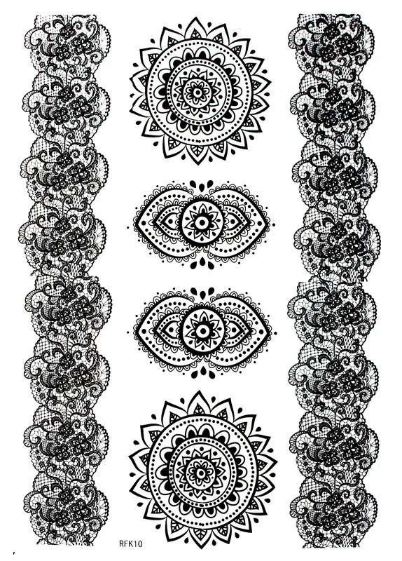 1 шт. хна черные кружевные тату-наклейки винтажный Солнечный цветок Тотем дизайн