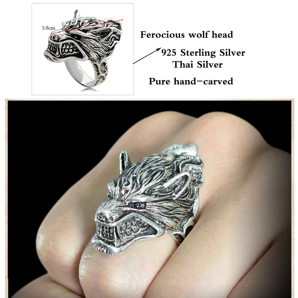 MetJakt Hyperbole Ferocious Wolf Head Ring Solid Real 925 Sterling Silver Ring for Men Vintage Thai Silver Jewelry
MetJakt Hyperbole Ferocious Wolf Head Ring Solid Real 925 Sterling Silver Ring for Men Vintage Thai Silver Jewelry