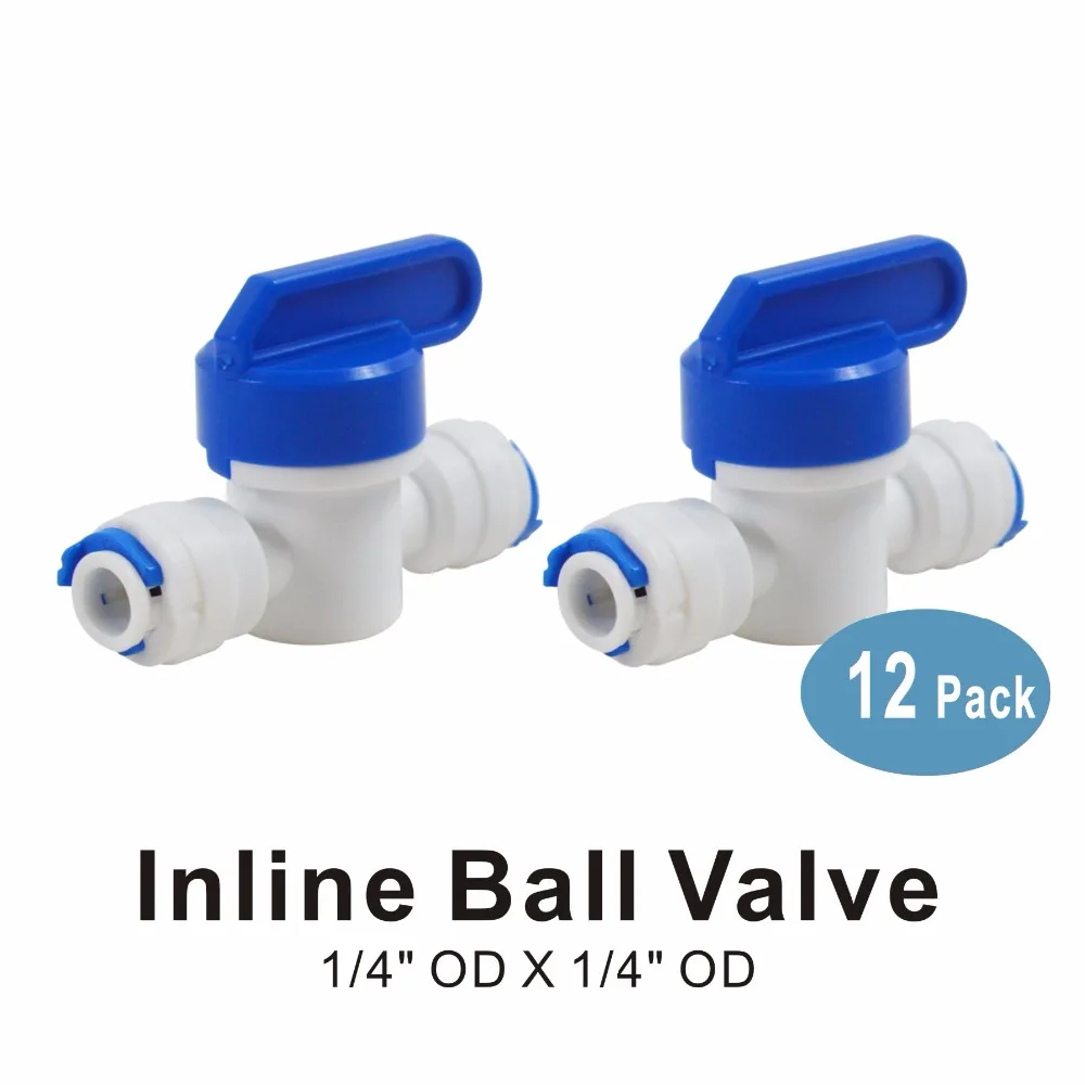 1/4" x 1/4" OD Equal Inline/On Off Ball Valve Quick Connector Fitting for Water Filters and RO Reverse Osmosis Systems -12 PACK
1/4" x 1/4" OD Equal Inline/On Off Ball Valve Quick Connector Fitting for Water Filters and RO Reverse Osmosis Systems -12 PACK