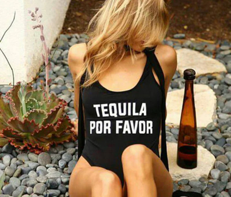TEQUILA POR FAVOR сексуальные стринги с буквенным принтом Цельный купальник Женский