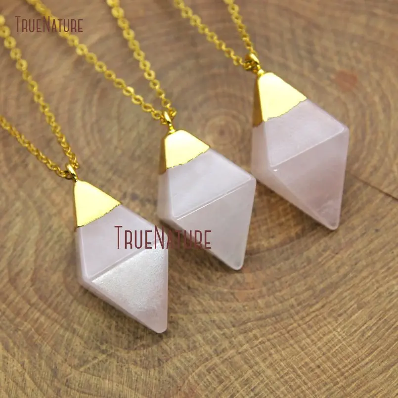 Delicate Charm Long Gold Electroplated Chains Rose Quartzs Geometric Rhombus Pendant Necklace In 18 inch NM10616
Delicate Charm Long Gold Electroplated Chains Rose Quartzs Geometric Rhombus Pendant Necklace In 18 inch NM10616