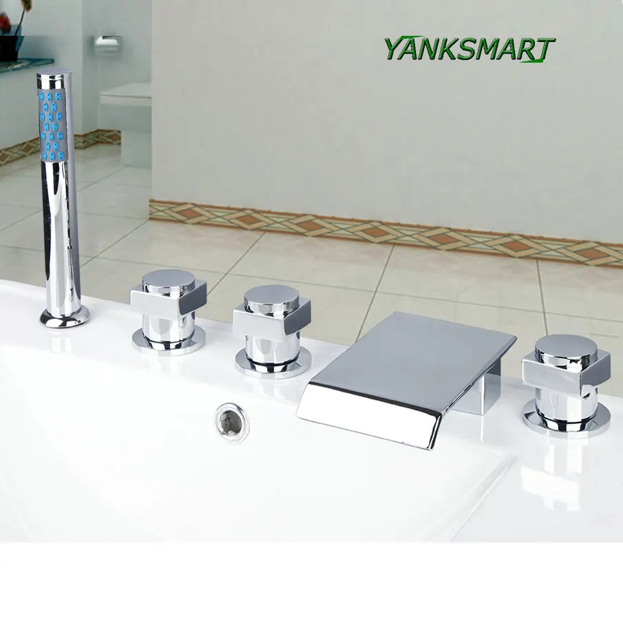 YANKSMART 5 pcs waterfall bathtub Shower Faucet set Chrome Polished 3 Handles Deck Mount Waterfall Basin Faucet mixer Water Tap
YANKSMART 5 pcs waterfall bathtub Shower Faucet set Chrome Polished 3 Handles Deck Mount Waterfall Basin Faucet mixer Water Tap