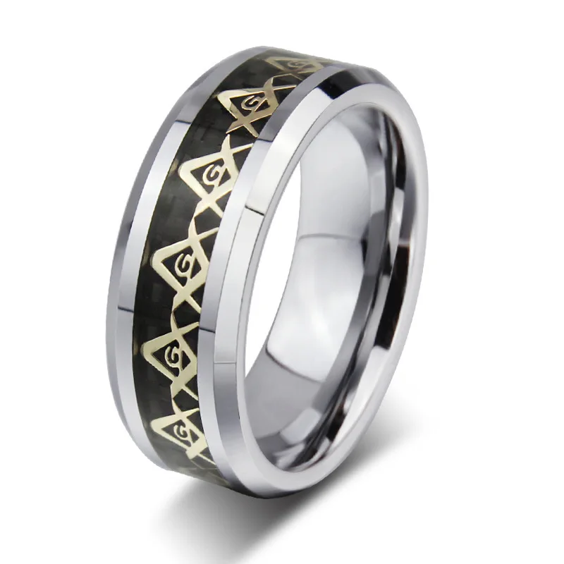 Мужское Винтажное кольцо из вольфрама и масонской ширина 8 мм | Украшения