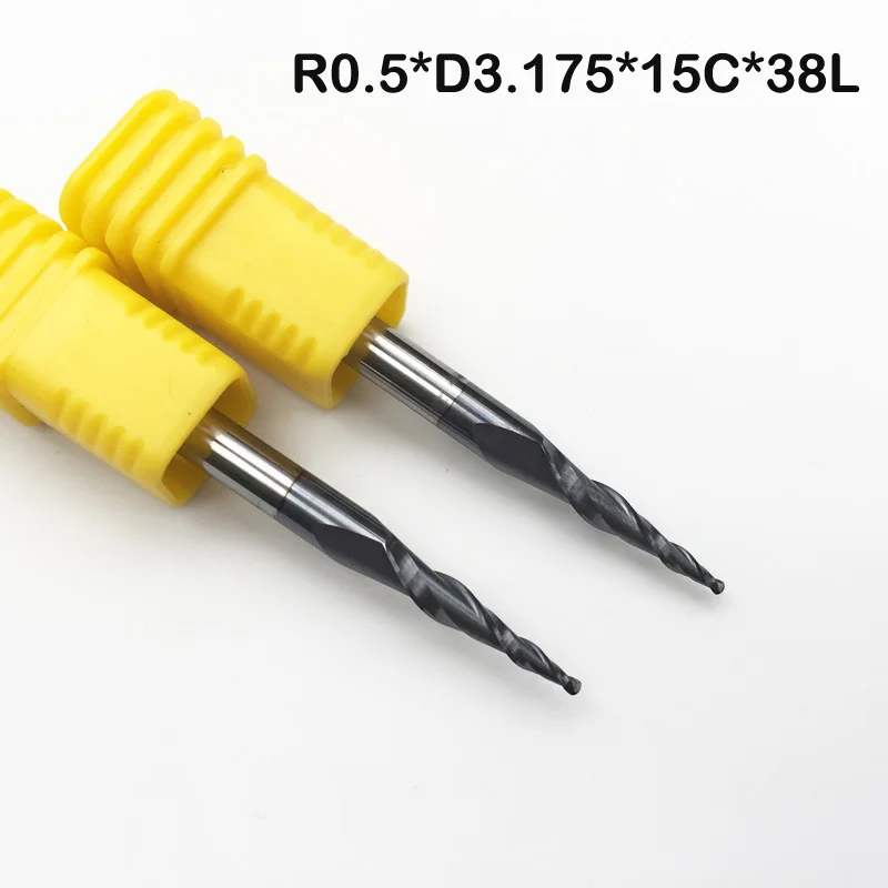 2 pcs R0.5mm with 3.175mm(1/8")shank Tungsten solid carbide Tapered Ball Nose End Mills and cone cutter HRC55 with coat
2 pcs R0.5mm with 3.175mm(1/8")shank Tungsten solid carbide Tapered Ball Nose End Mills and cone cutter HRC55 with coat