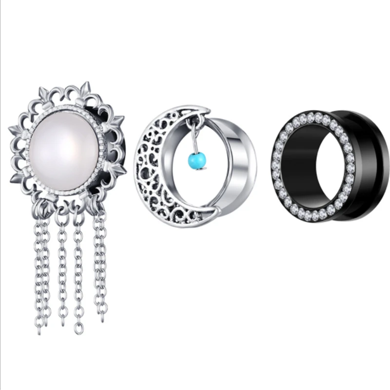 3Pair/Set Stainless Steel Ear Plugs Tunnels Flesh Expansions Piercing Moon Natural Stone Women Men Ears Expanders Body Jewelry | Украшения