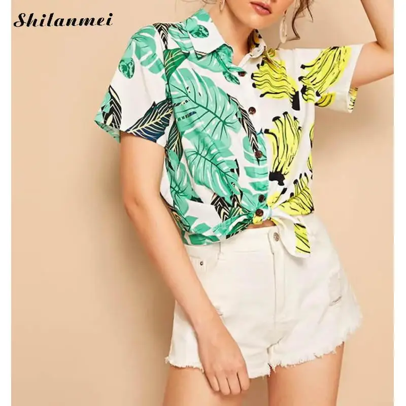 Women Short Sleeve Chiffon Beach Shirts 2019 Summer Hot Sale Fruit Printed Buttons Blouses Women Casual Turn-Down Collar Shirts
Women Short Sleeve Chiffon Beach Shirts 2019 Summer Hot Sale Fruit Printed Buttons Blouses Women Casual Turn-Down Collar Shirts
