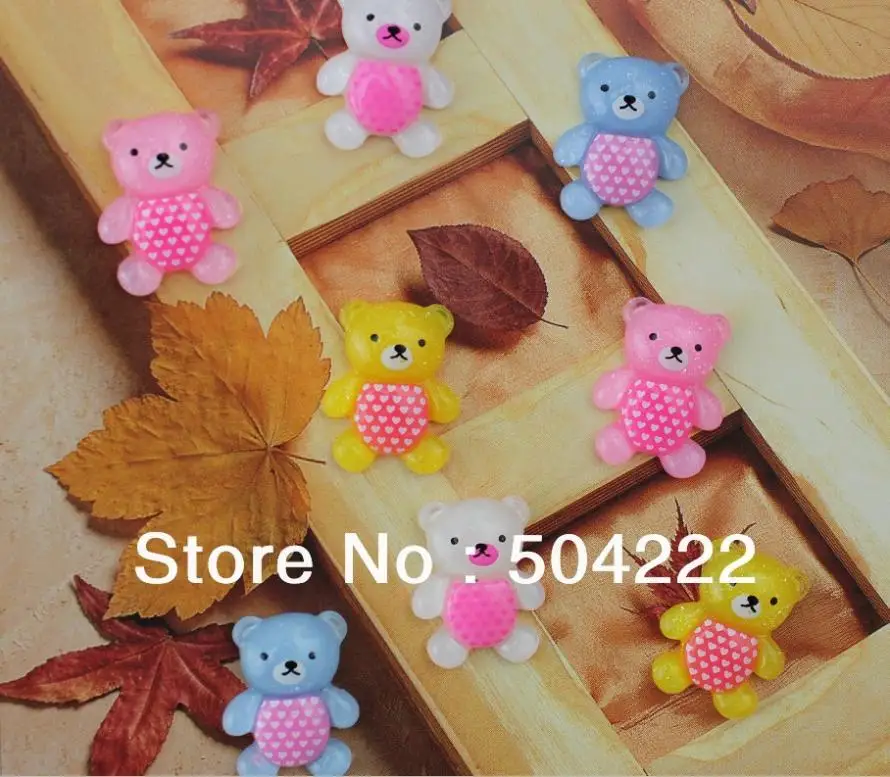 

set of 100 pcs kawaii shiny glitter bear resin Cabochons 20mm cell phone decor,hair clips, embellishment, DIY-SZ0612