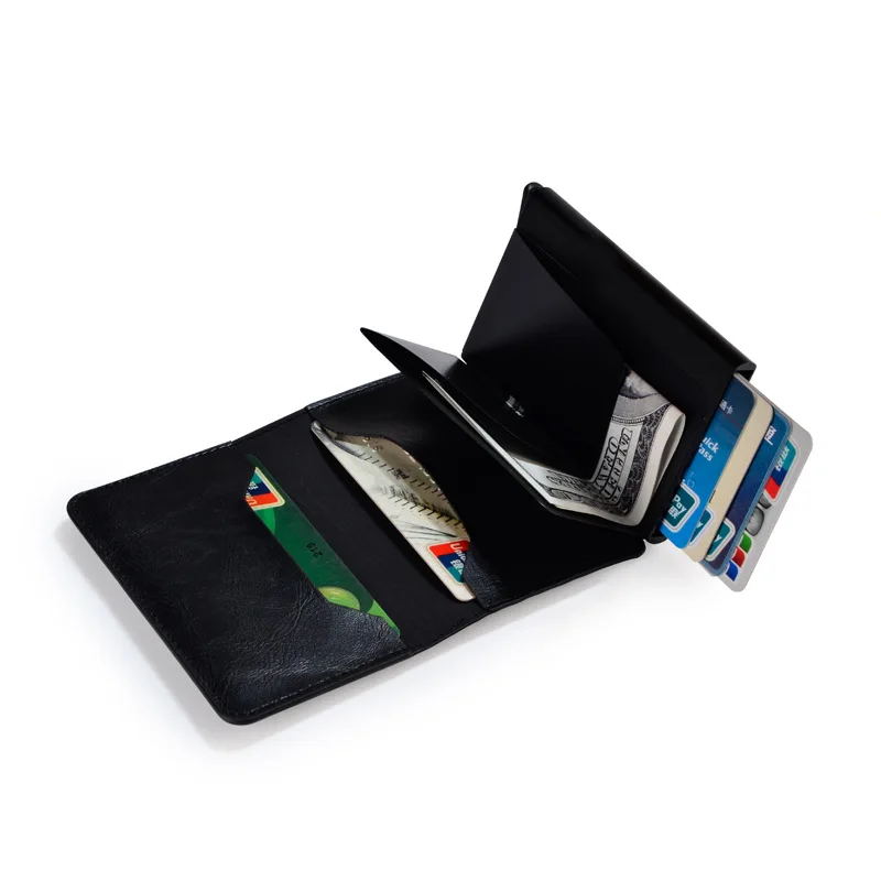 2019 Men And Women Credit Card Holder Short Business Vintage RFID Aluminium Box Crazy Horse PU Leather Slim Travel Wallet Purse | Багаж и