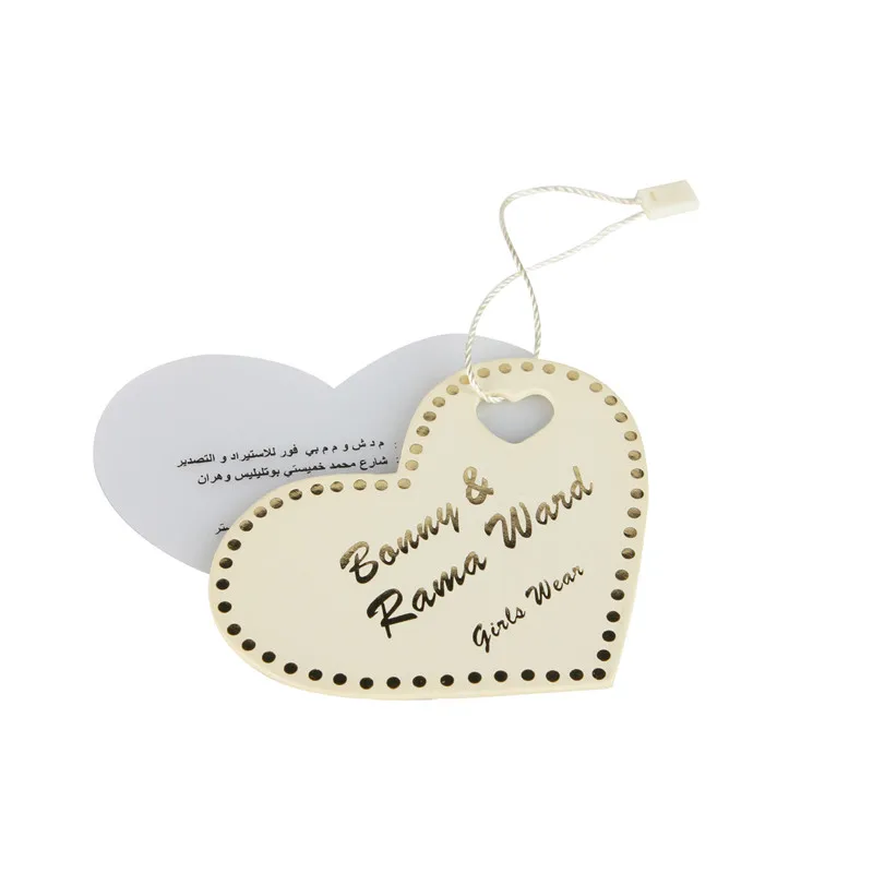 Heart Shape Factory custom printing widely use garment apparel hang tag for clothing VK308
Heart Shape Factory custom printing widely use garment apparel hang tag for clothing VK308