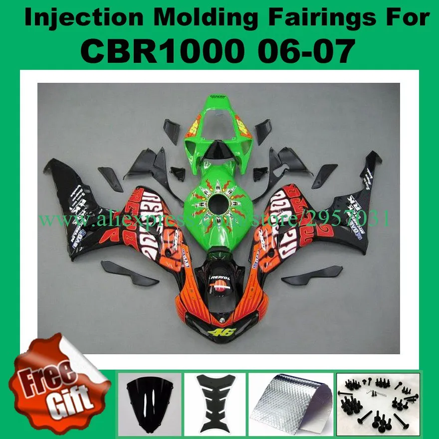 Free screws+gifts Custom Injection molding fairings set for CBR 1000 RR 2006 2007 CBR1000RR 06 07 CBR 1000RR Red Green Black
Free screws+gifts Custom Injection molding fairings set for CBR 1000 RR 2006 2007 CBR1000RR 06 07 CBR 1000RR Red Green Black