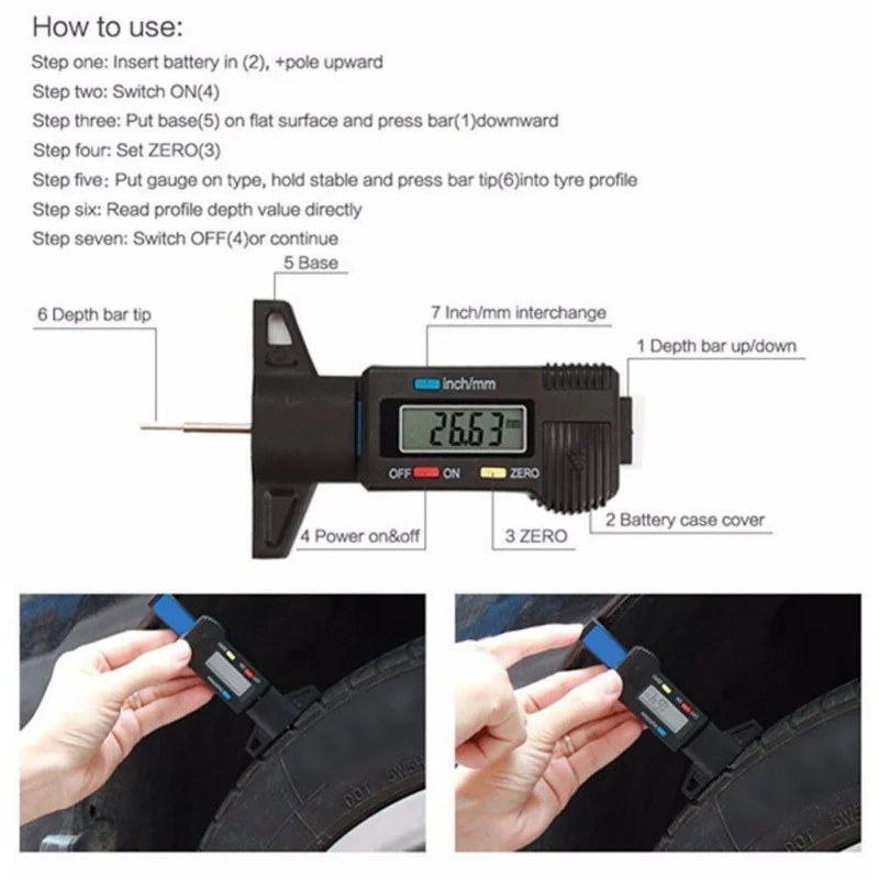 Car Digital Tyre Tire Tread Depth Tester Gauge 0-25.4mm Meter Measurer Tool Caliper Lcd Display TPMS Tire Monitoring System
Car Digital Tyre Tire Tread Depth Tester Gauge 0-25.4mm Meter Measurer Tool Caliper Lcd Display TPMS Tire Monitoring System