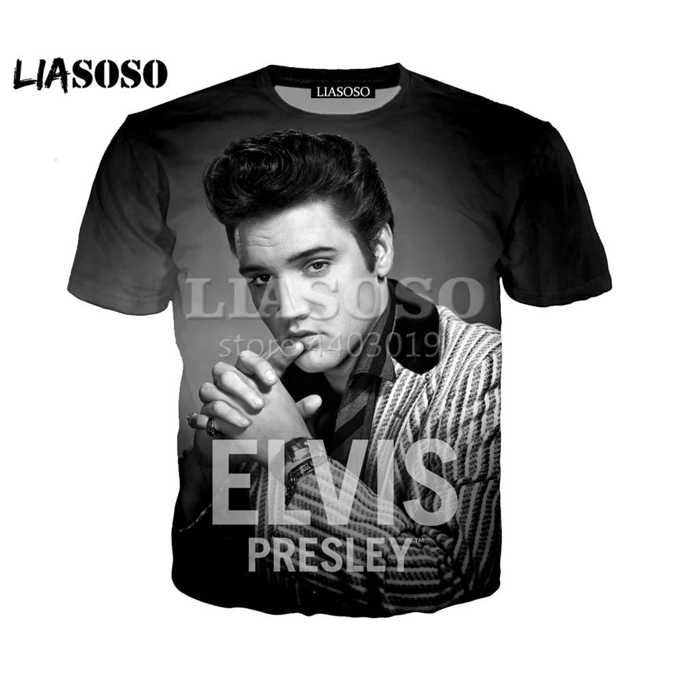 Новинка лета 2018 футболка liaseo с коротким рукавом топ 3D цветным принтом Elvis Presley