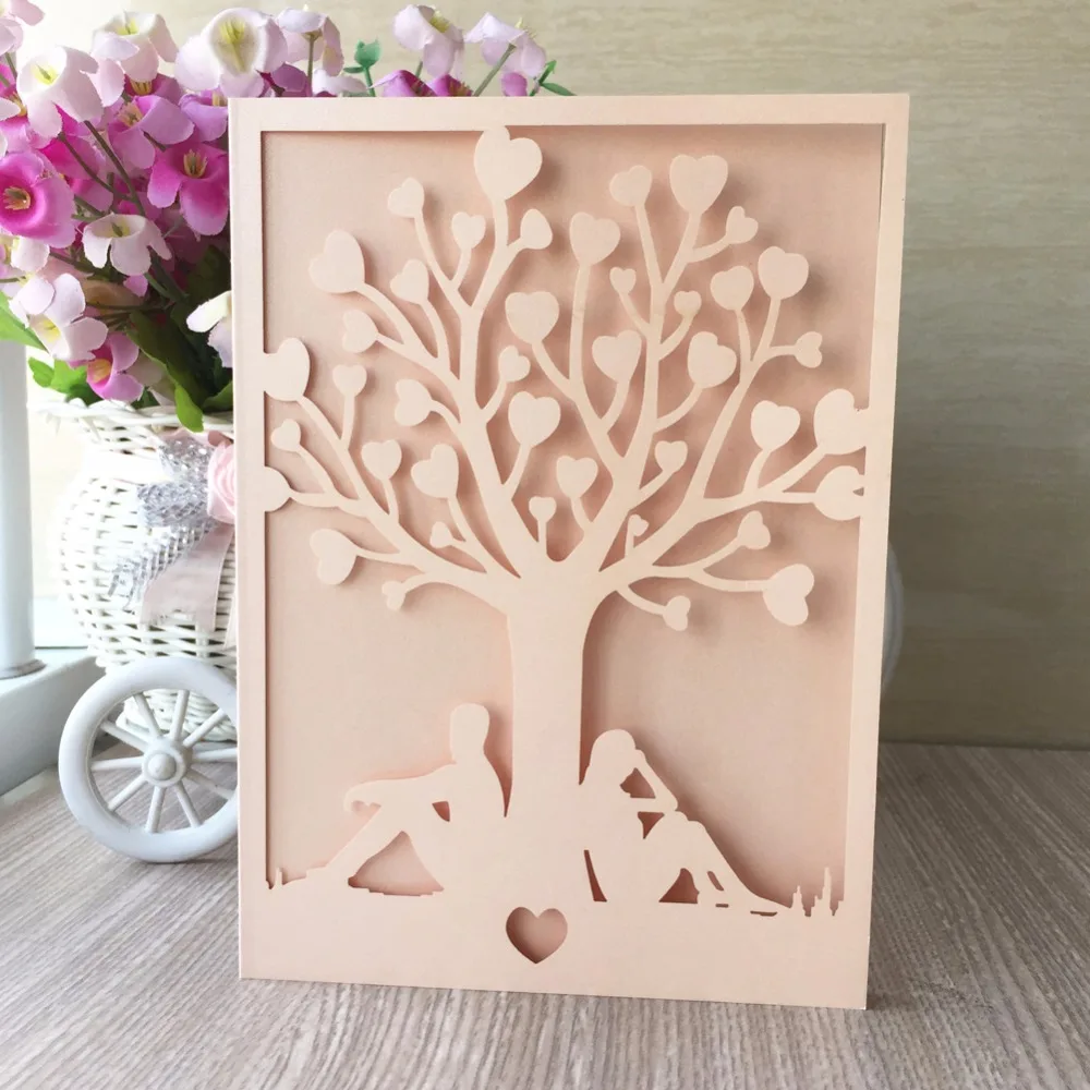 100pcs Romantic Laser Cut Tree Lover Wedding Invitation Card Greeting Blessing Card Wedding Party Decoration Pearl Paper Craft
100pcs Romantic Laser Cut Tree Lover Wedding Invitation Card Greeting Blessing Card Wedding Party Decoration Pearl Paper Craft