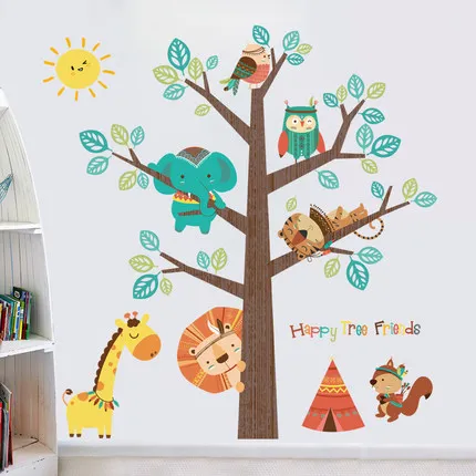 138*150cm Cartoon Animal Kids Wall Sticker DIY Cute Animal Friends Baby Room Home Decor Adhesive Poster