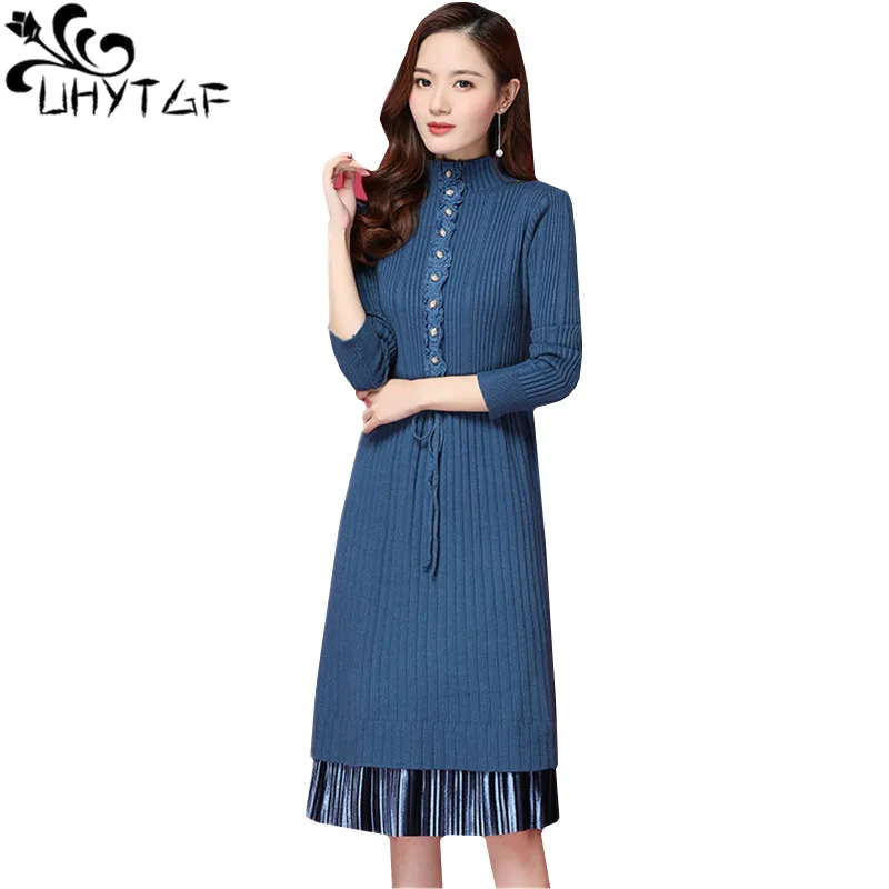 UHYTGF 2019 Plus size Knitted turtleneck pullover sweater Dress female Inside plus velvet warm Autumn Winter sweater dress 1184
UHYTGF 2019 Plus size Knitted turtleneck pullover sweater Dress female Inside plus velvet warm Autumn Winter sweater dress 1184