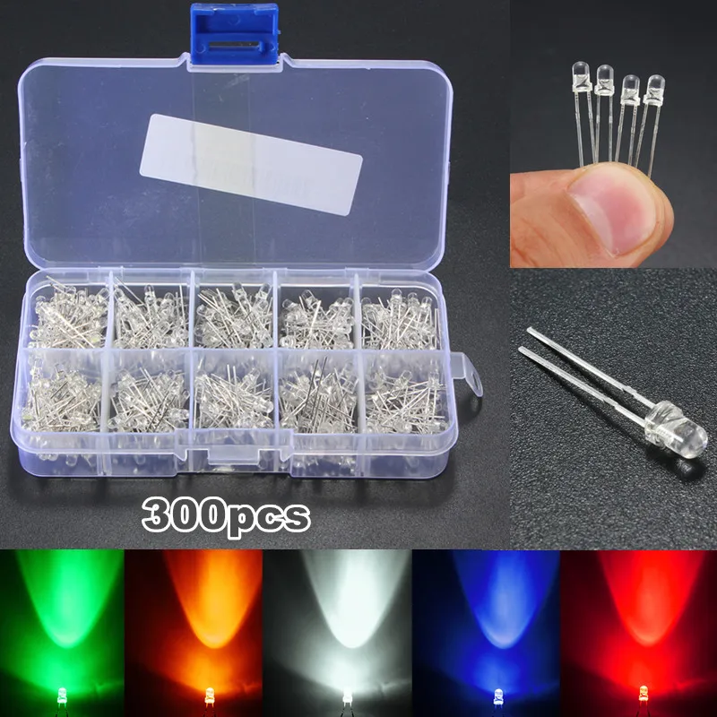 300Pcs/lot 3mm LED Light Bulb Emitting Diodes Lamp Assortment Round Clear Diodes RGB Red/Yellow/Blue/Green/White DIY Lighting
300Pcs/lot 3mm LED Light Bulb Emitting Diodes Lamp Assortment Round Clear Diodes RGB Red/Yellow/Blue/Green/White DIY Lighting