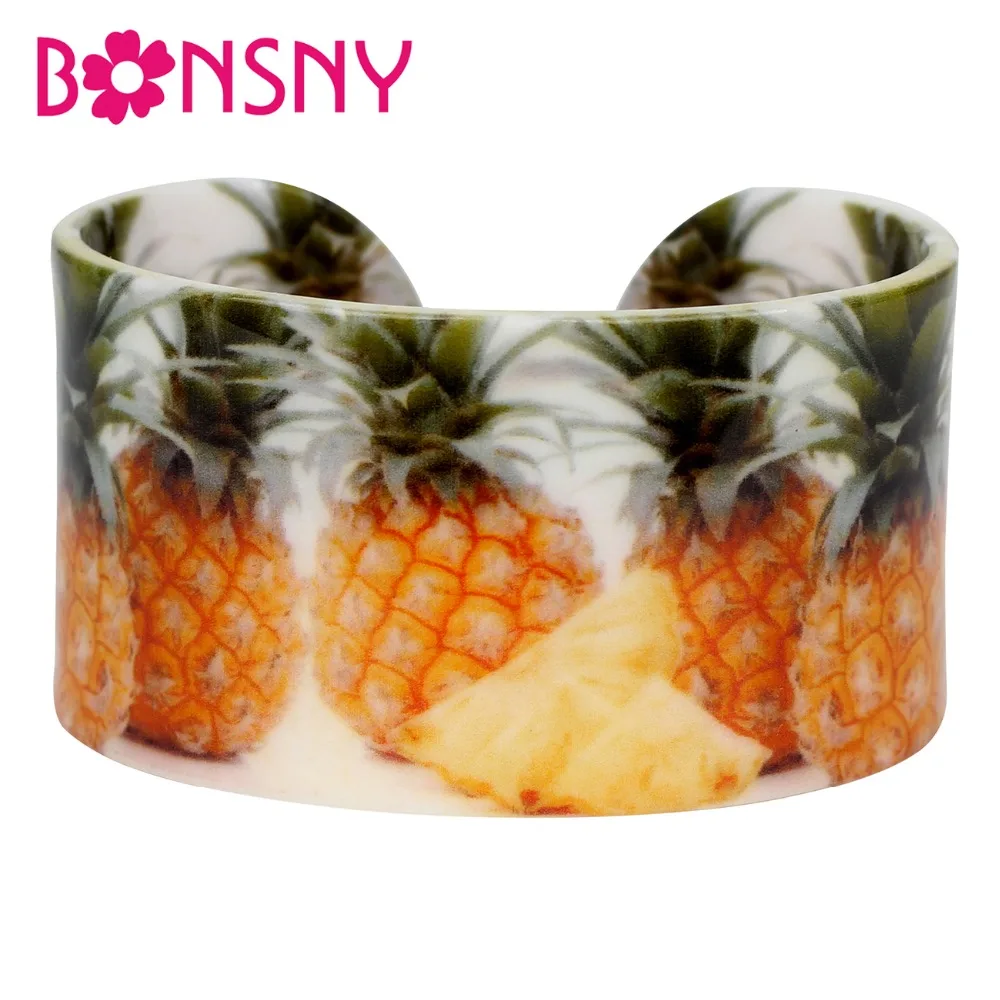 

Bonsny Statement Acrylic Pineapple Bangle Bracelets Craft Tropic Fruit Summer Jewelry For Women Girl Ladies Gift Party Wholesale