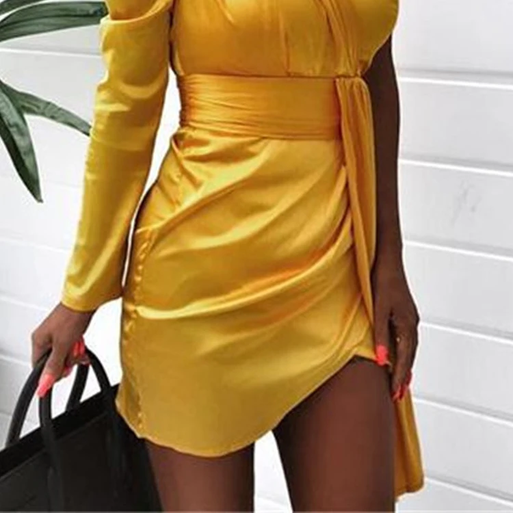 Elegant Ruched Satin Yellow Women Dress One Shoulder Bodycon Party Dress Summer Sexy Dress chic robe
Elegant Ruched Satin Yellow Women Dress One Shoulder Bodycon Party Dress Summer Sexy Dress chic robe