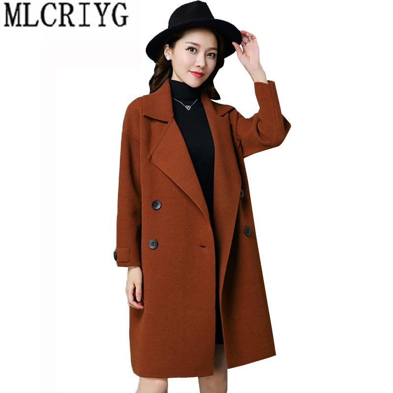 MLCRIYG Winter Women Coats 2019 Double Sided Wool Coat Female Plus Size 5XL Trench For Outwear casaco feminino LX369 | Женская одежда