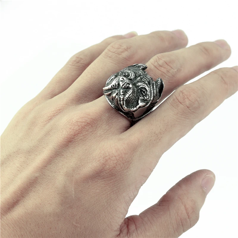 Мужское кольцо из нержавеющей стали для мальчиков питбуль бульдог серебряный