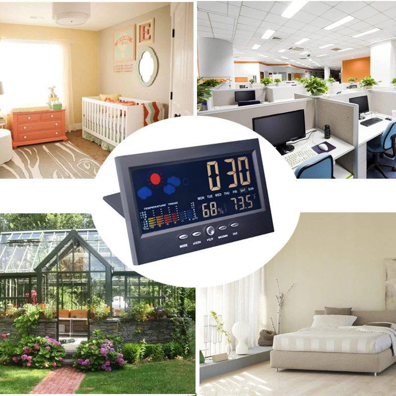 Digital Colorful LCD Temperature Humidity Clock Alarm Function Calendar weather station Thermometer Hygrometer with Base 40% off
Digital Colorful LCD Temperature Humidity Clock Alarm Function Calendar weather station Thermometer Hygrometer with Base 40% off