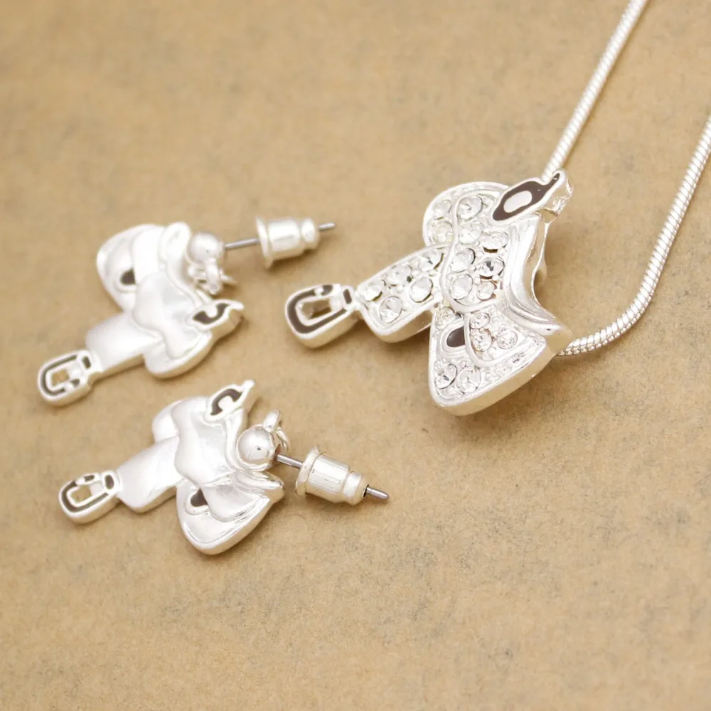 Western Texas Cowgirl Horse Saddle Crystal Rodeo Snake Chain Drop Dangle Earrings Pendant Necklace Set Jewelry Droshipping | Украшения и