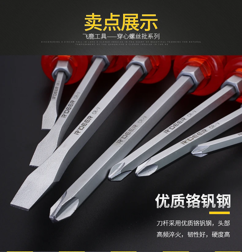 R'DEER TOOL high quality chrome vanadium steel non slip 5/6/8mm transparent handle piercing screwdrivers hand striking tools
R'DEER TOOL high quality chrome vanadium steel non slip 5/6/8mm transparent handle piercing screwdrivers hand striking tools