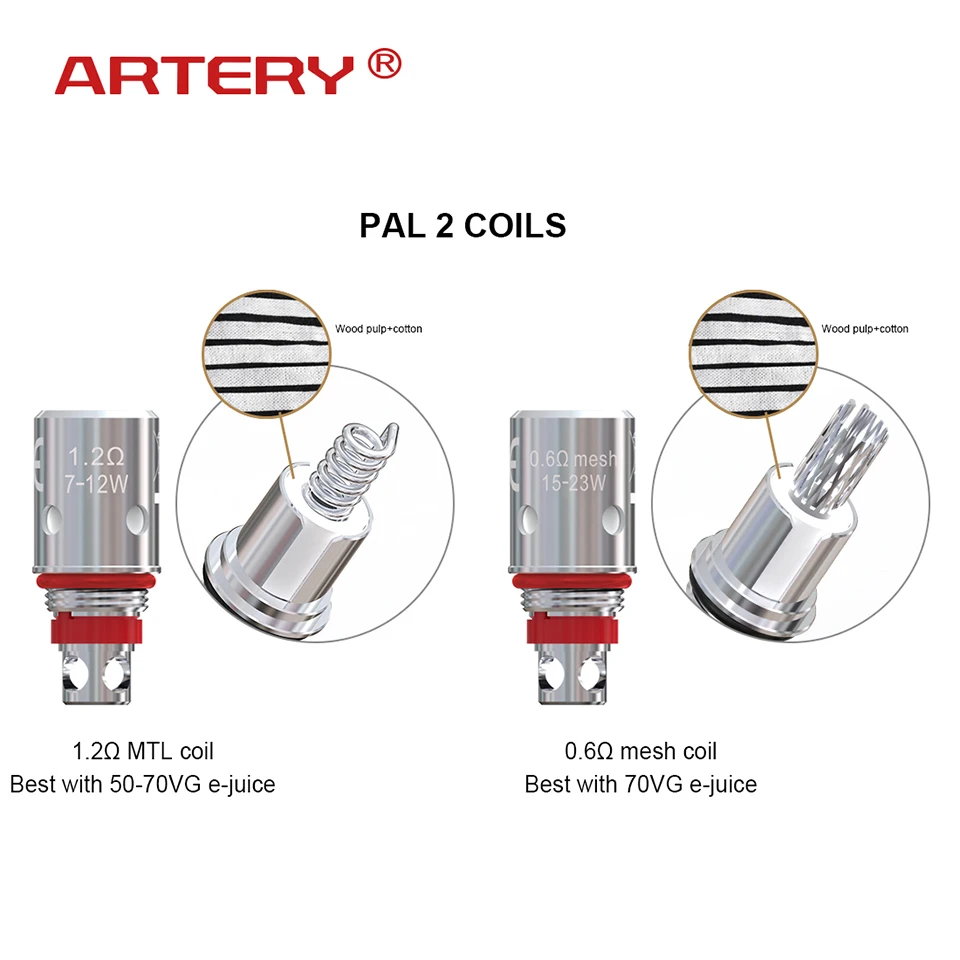 5pcs/pack Original Artery PAL II Replacement Coil 0.6ohm Mesh 1.2ohm MTL coils for Pod Kit 2 coil head | Электроника