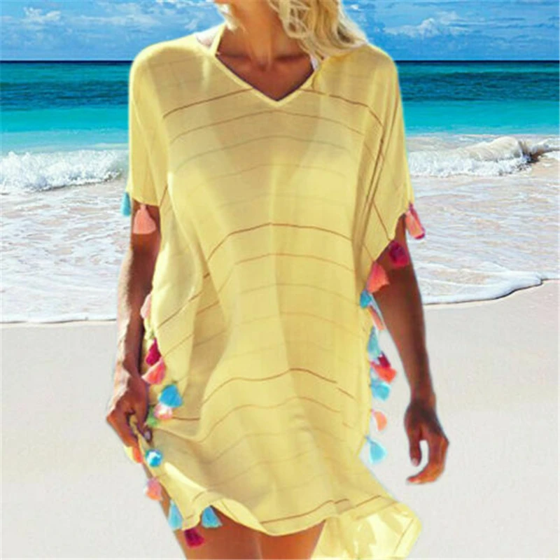New Women Summer Casual Striped Blouse Top Colorful Tassel Loose Swimwear Short Sleeve Beach Blouses Female Holiday Covers Femme
New Women Summer Casual Striped Blouse Top Colorful Tassel Loose Swimwear Short Sleeve Beach Blouses Female Holiday Covers Femme