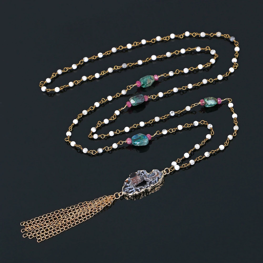 Bohemian Natural Stone Necklaces White Turquoise Howlite Bead Chain Long Necklaces Black Brown Agate Pendant Necklaces For Women
Bohemian Natural Stone Necklaces White Turquoise Howlite Bead Chain Long Necklaces Black Brown Agate Pendant Necklaces For Women