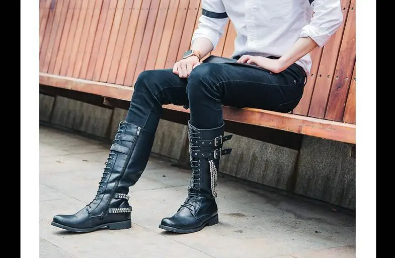 Martin Boot Dress Shoes Men Platform Chains Rhinestone Lace Up Punk New Fashion Half Boots Buckle Hig Top Casual Shoes
Martin Boot Dress Shoes Men Platform Chains Rhinestone Lace Up Punk New Fashion Half Boots Buckle Hig Top Casual Shoes