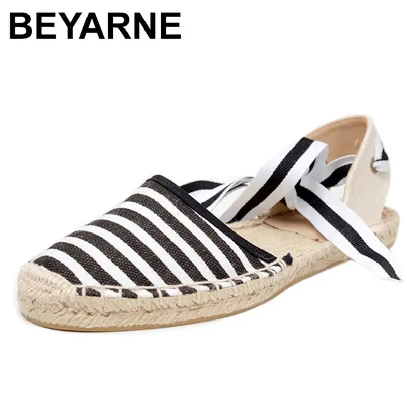 BEYARNE size 41 Women Canvas Espadrilles, Black/White Striped Flats, Ladies Ankle Strap Hemp Bottom Fisherman Shoes For 2018
BEYARNE size 41 Women Canvas Espadrilles, Black/White Striped Flats, Ladies Ankle Strap Hemp Bottom Fisherman Shoes For 2018