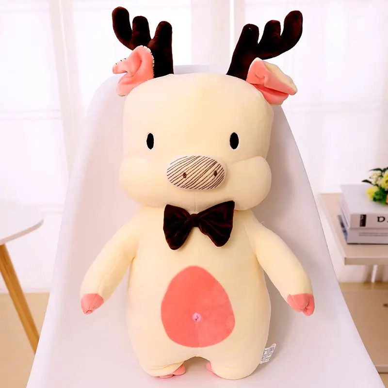 Cartoon piggy Christmas Elk stuffed plush pig toy soft pillow filling down feather cotton gifts for friends | Игрушки и хобби