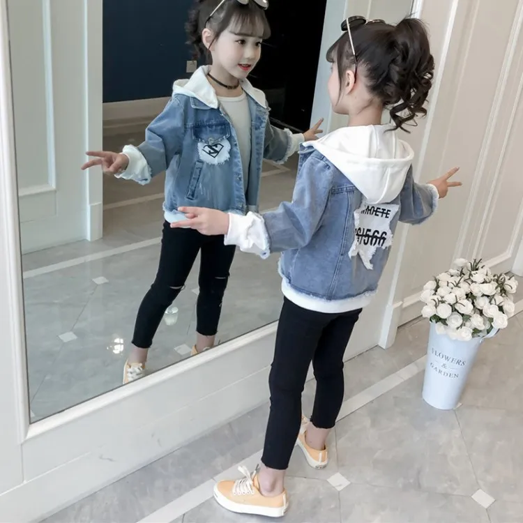Spring Autumn Casual Girls Denim Jackets Detachable Hooded Children Jean Coats Fake Two Pieces Kids Thin Outwear 4-14 Year
Spring Autumn Casual Girls Denim Jackets Detachable Hooded Children Jean Coats Fake Two Pieces Kids Thin Outwear 4-14 Year