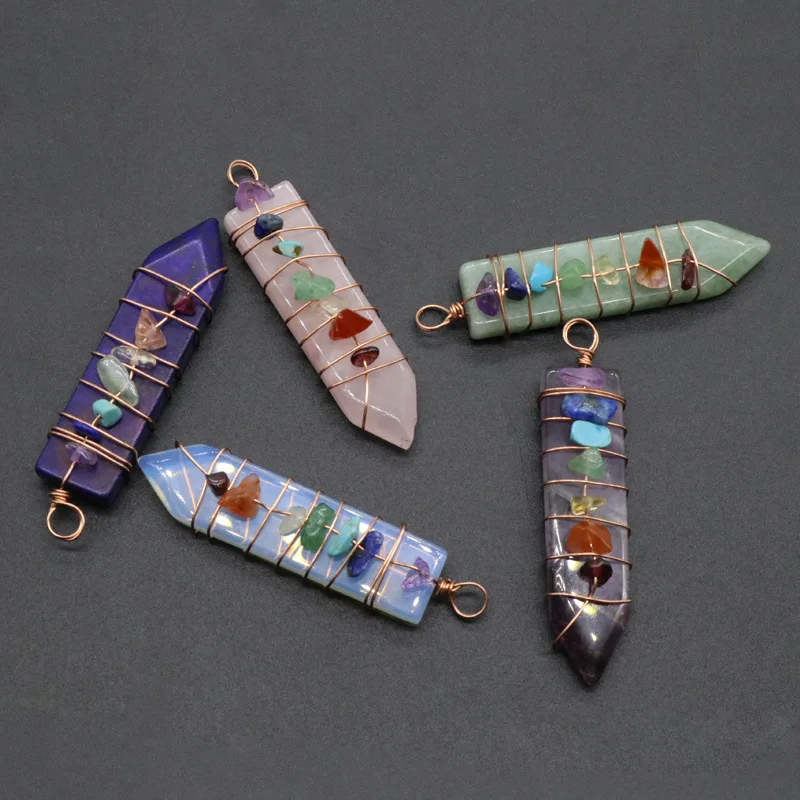Natural Crystal Stone Pendant For Necklace Making Seven Chakras Arrow Shape Stone add Gravel Stone Bead Pendants Size 49-52mm
Natural Crystal Stone Pendant For Necklace Making Seven Chakras Arrow Shape Stone add Gravel Stone Bead Pendants Size 49-52mm