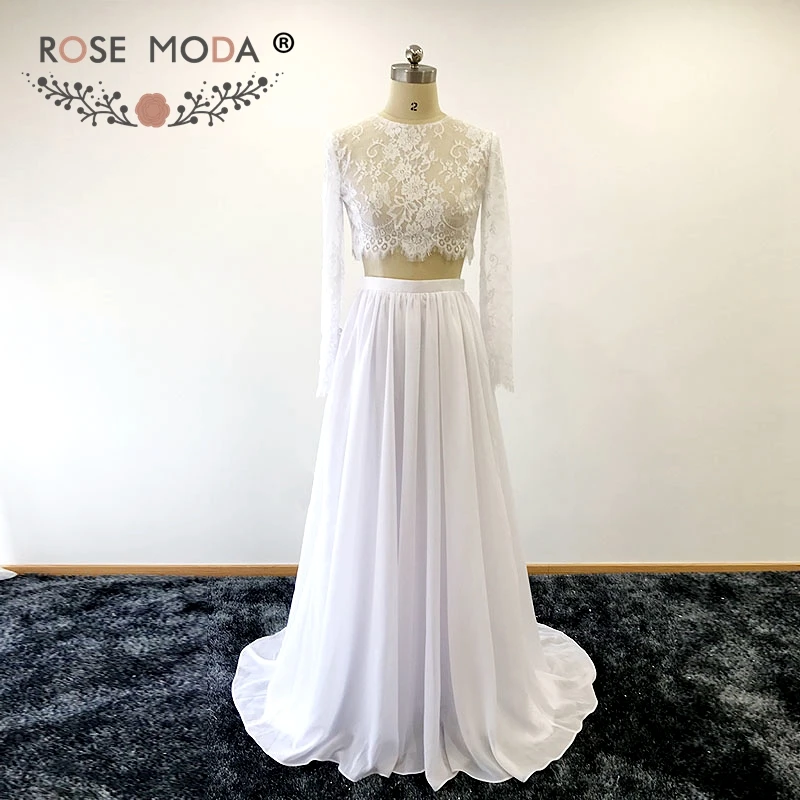 Rose Moda Long Sleeves Crop Lace Top Two Piece Wedding Dress Chic 2 Piece Destination Boho Wedding Dress Sweep Train
Rose Moda Long Sleeves Crop Lace Top Two Piece Wedding Dress Chic 2 Piece Destination Boho Wedding Dress Sweep Train