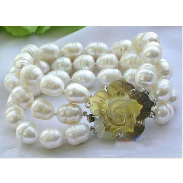 Genuine Pearl Jewelry 3 Rows 8 Inches 10-11mm Rice Shape White Color Freshwater Pearl Bracelet Shell Flower Clasp
Genuine Pearl Jewelry 3 Rows 8 Inches 10-11mm Rice Shape White Color Freshwater Pearl Bracelet Shell Flower Clasp