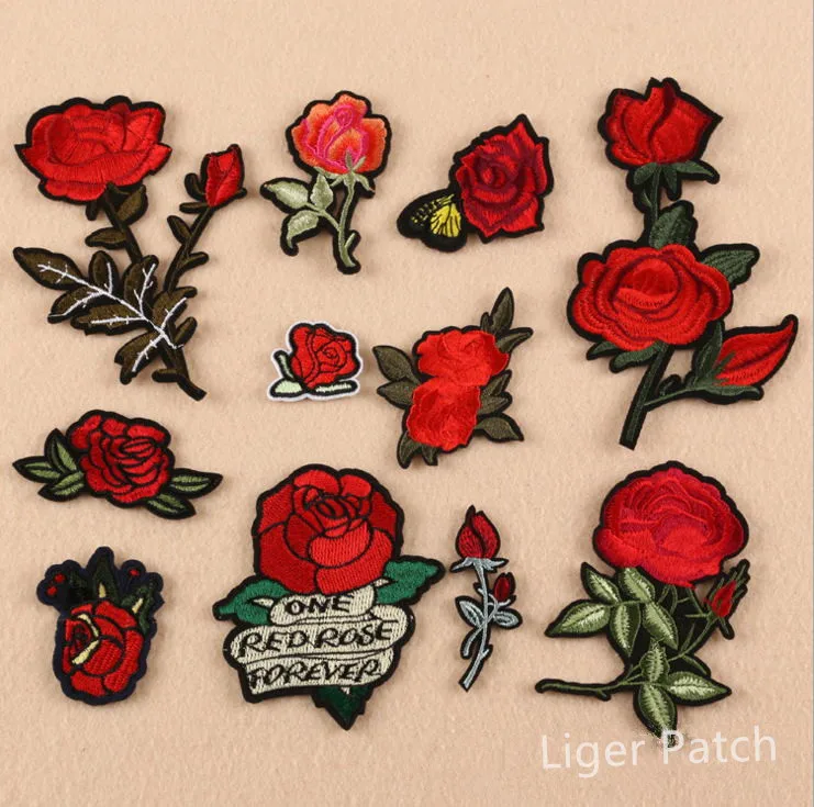 1 шт. вышитые розы с цветами патчи утюгом тканевые аксессуары популярная одежда