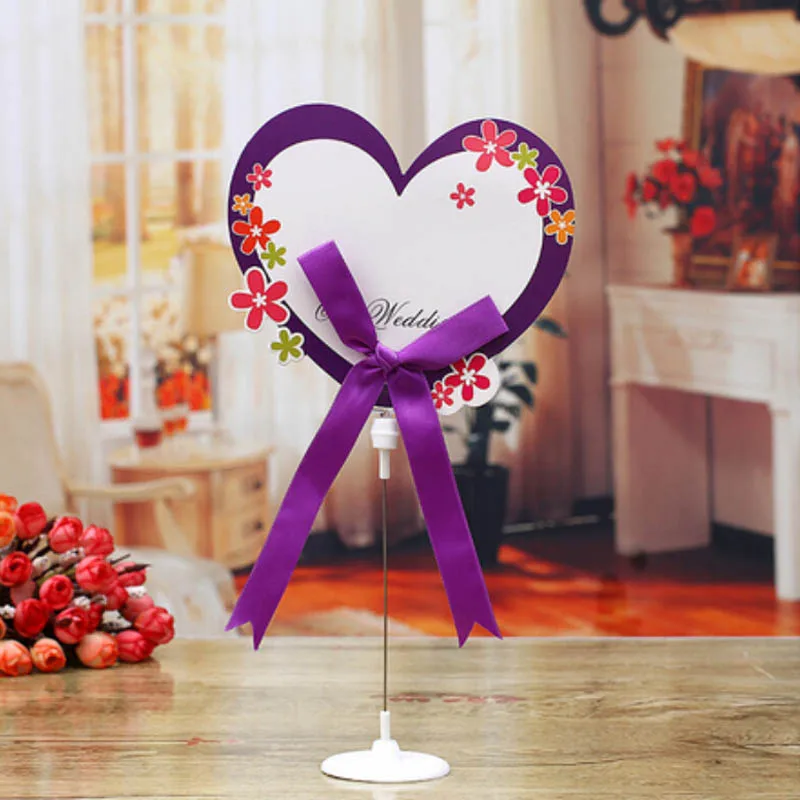 10pcs/lot Heart Shape Wedding Table Cards Purple/Red Color With Ribbon Table Stand Number Card Memo Clip
10pcs/lot Heart Shape Wedding Table Cards Purple/Red Color With Ribbon Table Stand Number Card Memo Clip
