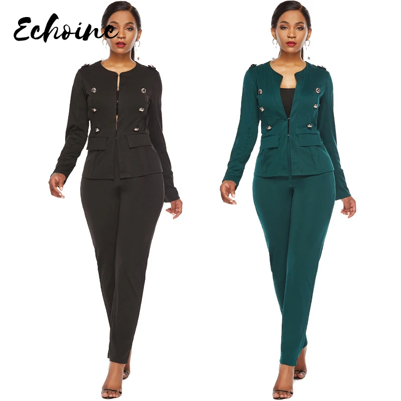 Echoine Autumn/Spring Long Sleeve Buttons Blazer Top Long Pants Office Work 2 Two Pieces Suit Outfits for Women Black/Green
Echoine Autumn/Spring Long Sleeve Buttons Blazer Top Long Pants Office Work 2 Two Pieces Suit Outfits for Women Black/Green
